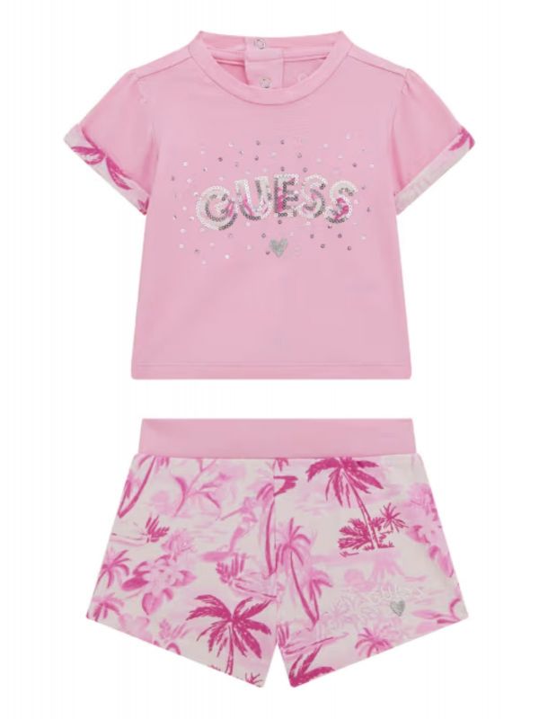 Бебешки комплект Guess за момиче с тениска и къси панталони