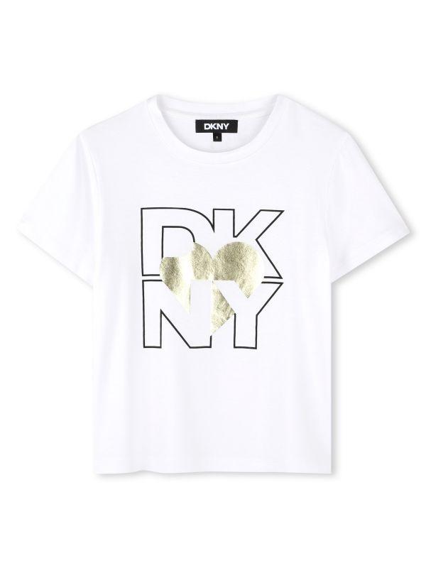 Детска тениска DKNY с лого и сърце за момиче