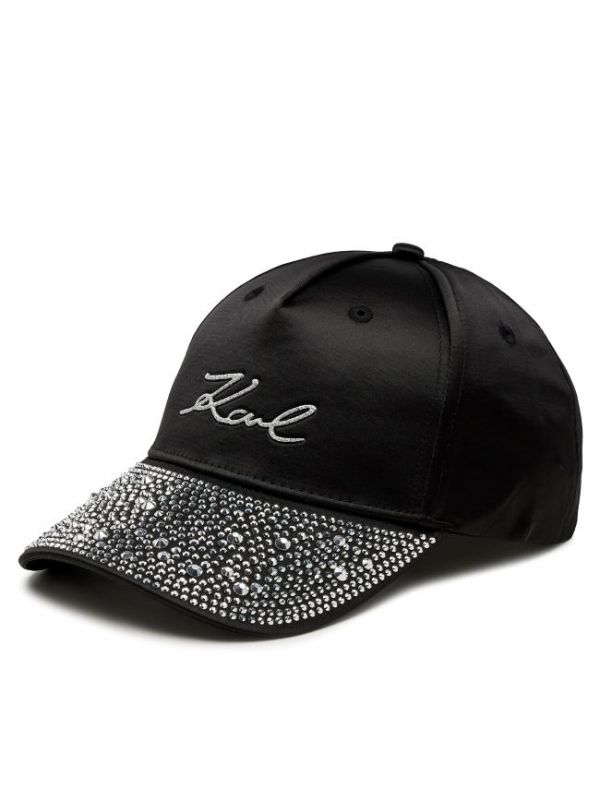 Дамска шапка с козирка с лого надпис и кристали Karl Lagerfeld