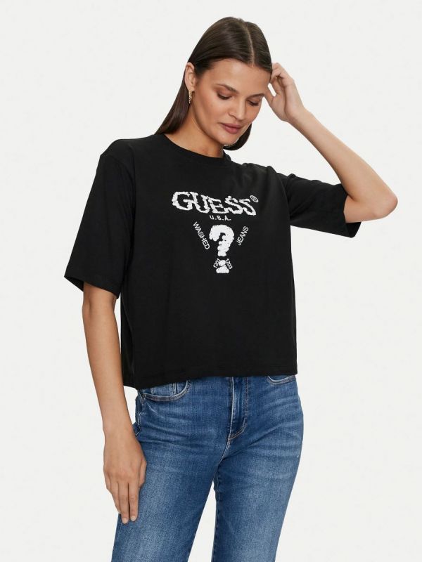 Дамска тениска с лого от пайети от Guess