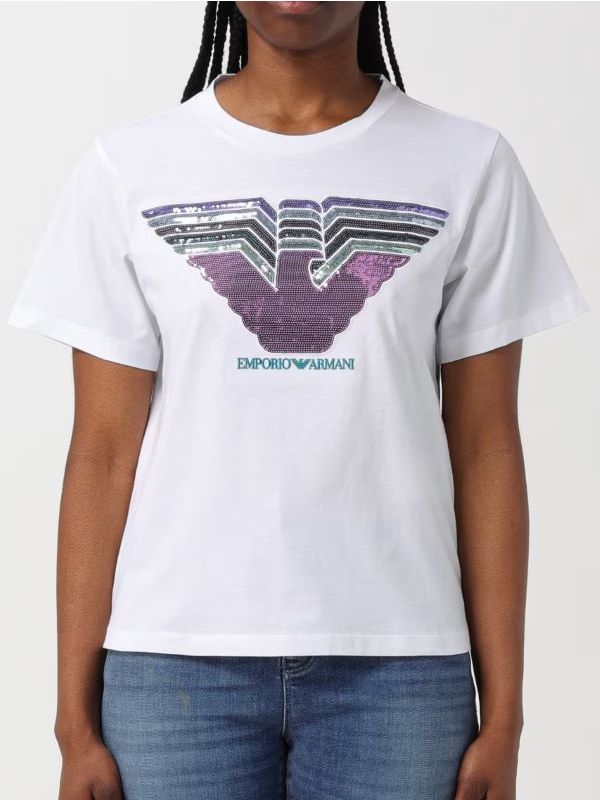 Дамска тениска с лого с пайети от Armani