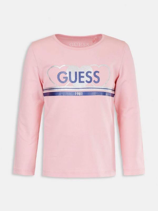 Детска тениска Guess с лого надпис и сърчица