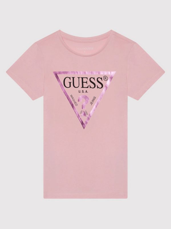 Детска тениска Guess с лого с глитери за момиче