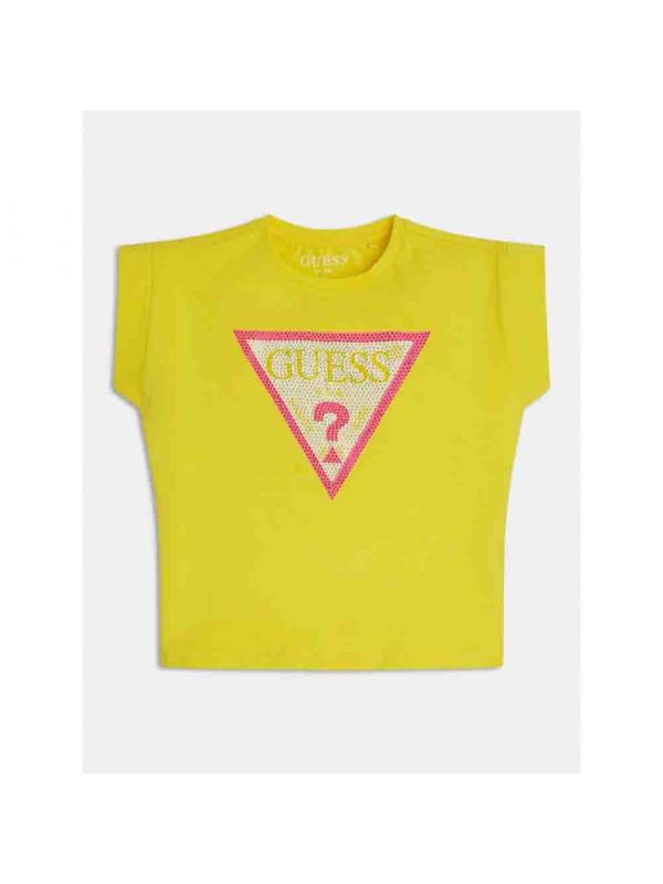 Детска тениска Guess с лого с кристали за момиче