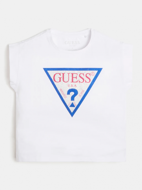 Детска тениска Guess с лого с кристали за момиче