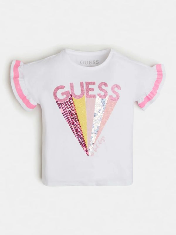 Детска тениска Guess с пайети и лого за момиче