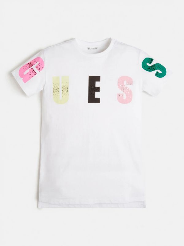 Детска тениска Guess с цветен лого надпис за момиче