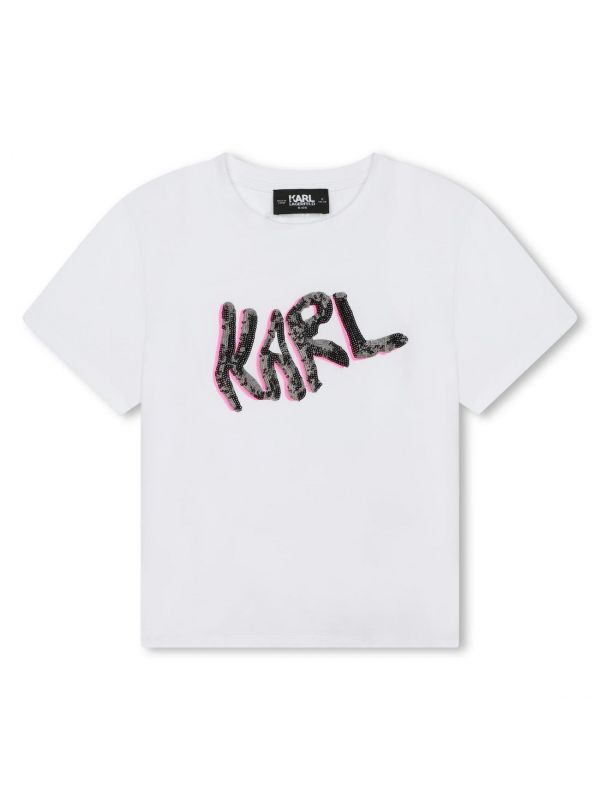 Детска тениска Karl Lagerfeld с лого от пайети за момиче