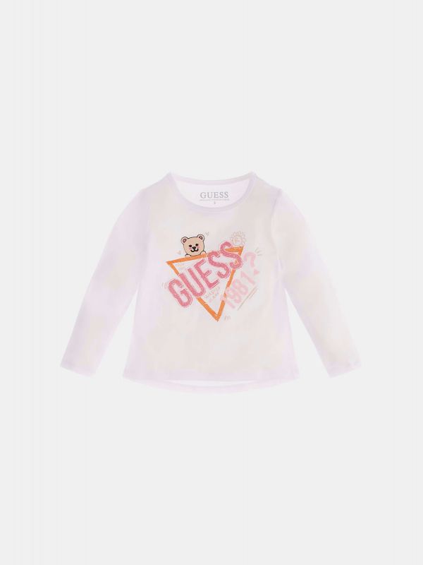 Детска тениска с дълъг ръкав Guess с триъгълно лого за момиче