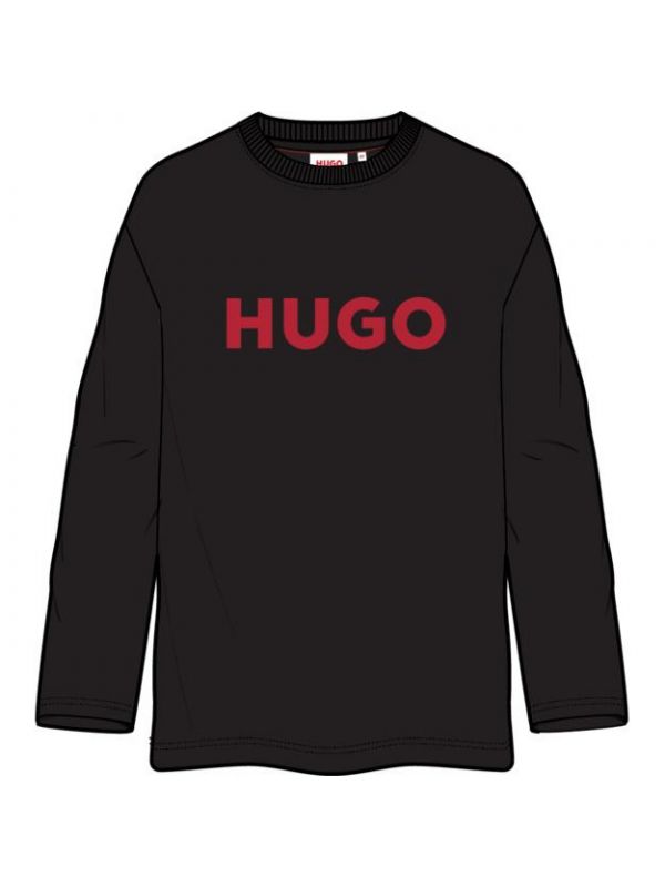 Детска тениска с дълги ръкави Hugo с лого надпис за момче