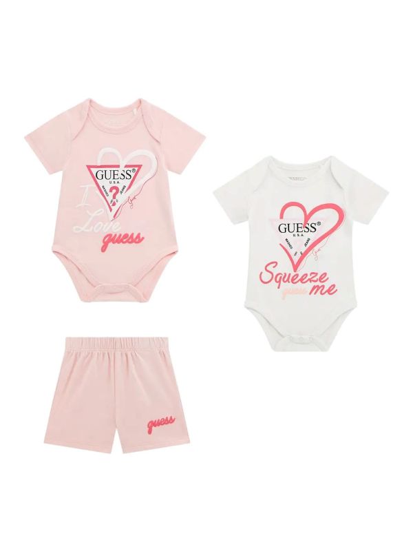 Бебешки комплект Guess за момиче с две бодита и къси панталони