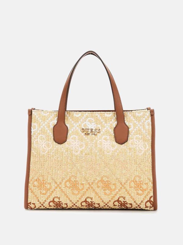 Дамска чанта Guess с 4G лого принт и плетена текстура