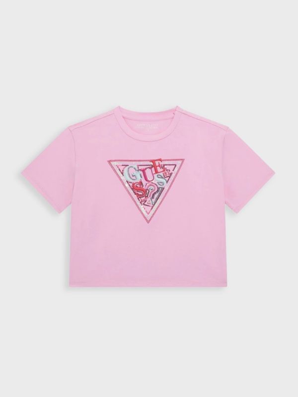 Детска тениска Guess за момиче с лого и пайети