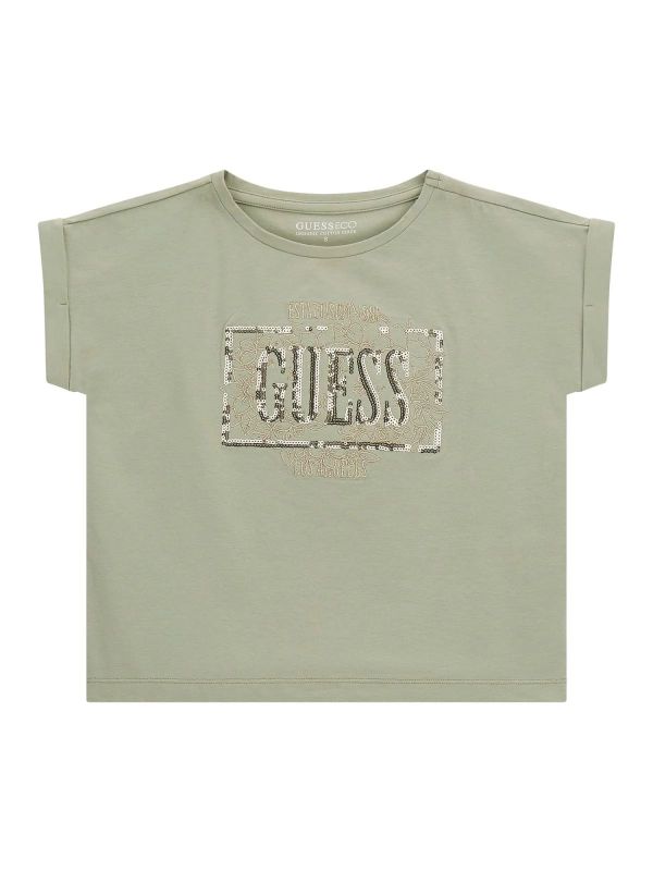 Детска тениска Guess за момиче с лого и пайети