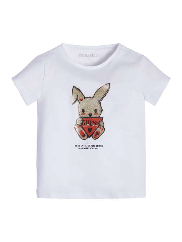 Детска тениска със зайче и глитери за момиче
