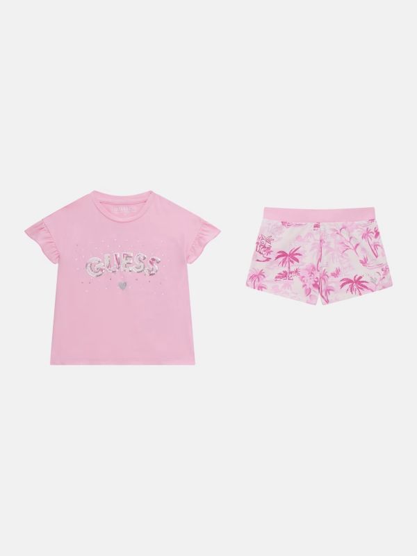Детски комплект Guess за момиче с тениска и къси панталони