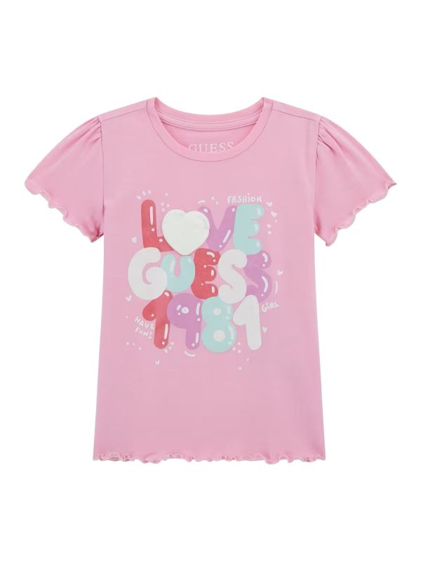 Детска тениска Guess с надпис LOVE GUESS за момиче