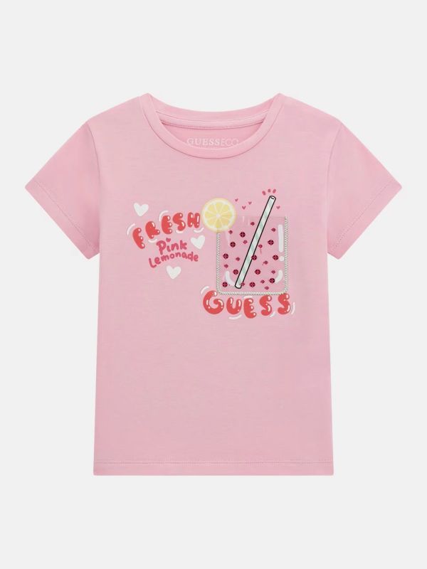 Детска тениска Guess с принт Pink Lemonade за момиче