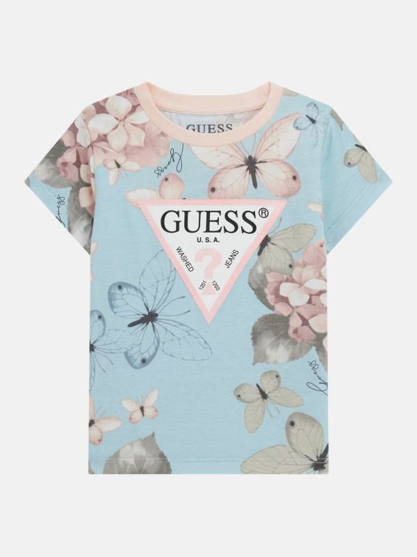 Детска тениска Guess с флорален принт и лого за момиче
