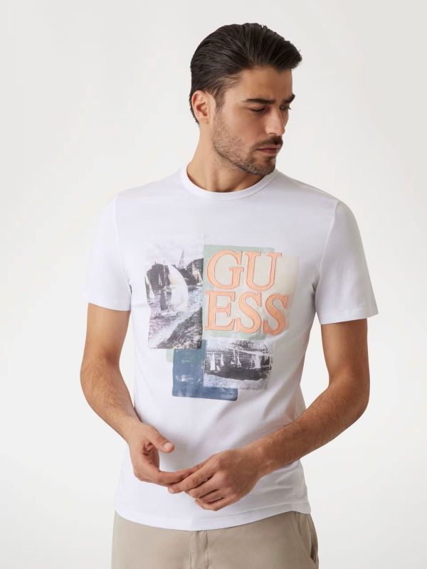 Мъжка тениска Guess с принт и лого
