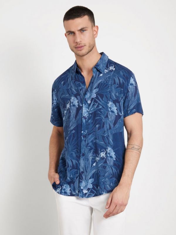 Мъжка риза с къс ръкав тропически принт от Guess