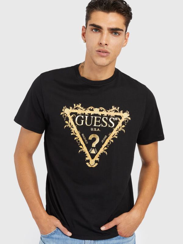 Мъжка тениска Guess с триъгълно лого