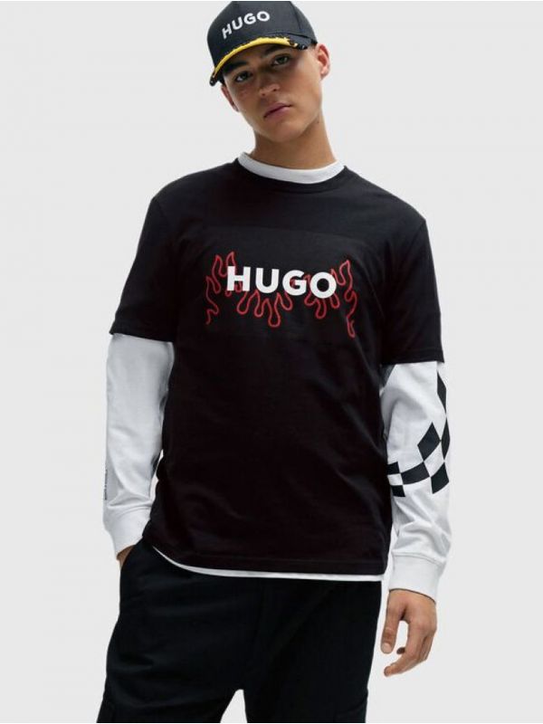 Мъжка тениска Hugo принт пламъци 