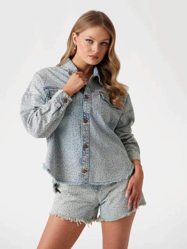 Дамско дънково яке Guess с камъни