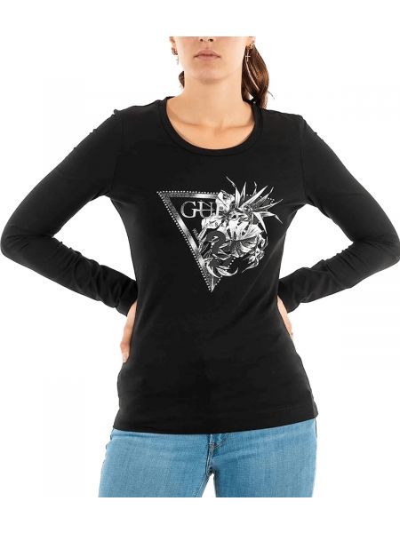 Дамска тениска с дълъг ръкав Guess с триъгълно лого с цветя
