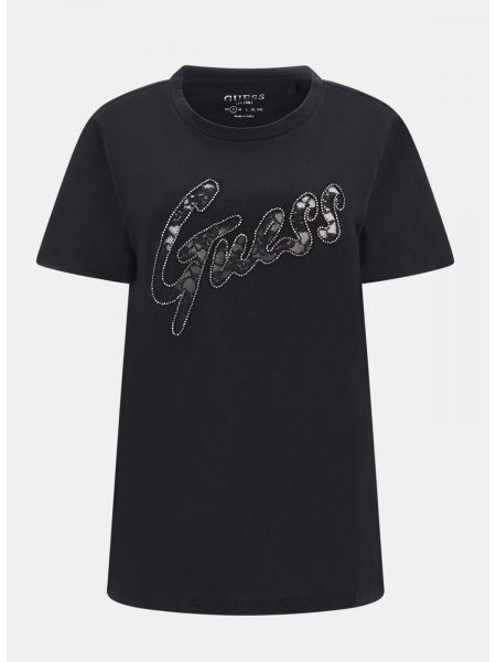 Дамска тениска с дантелен лого надпис и кристали Guess